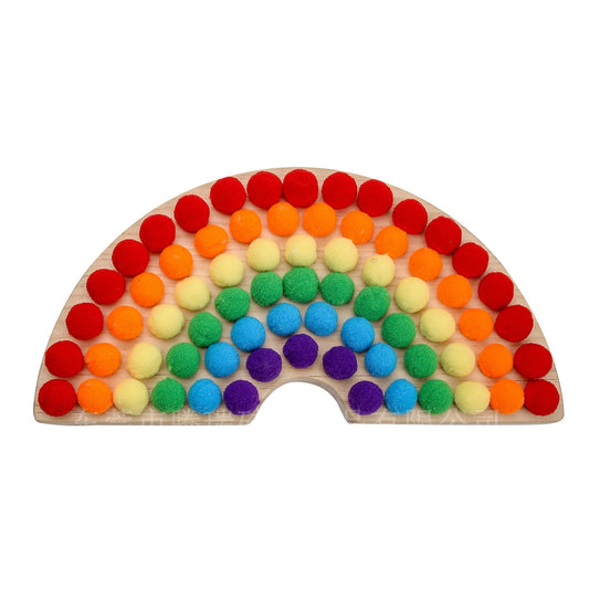 Wooden Rainbow Pinch Ball Board – Colour Sorting & Fine-Motor