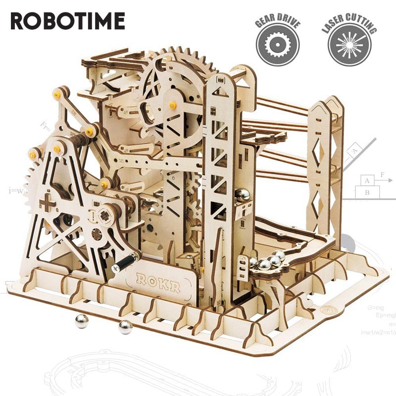 3D Wooden Puzzle 4 Varieties Robotime ROKR Marble Run Waterwheel DIY