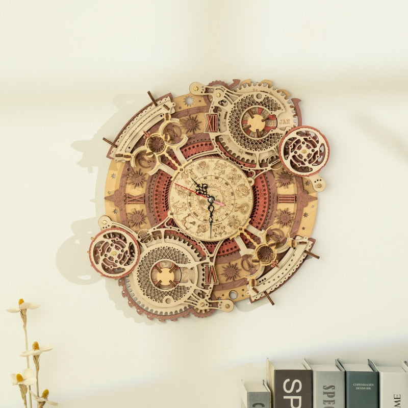 3D Wooden Puzzle Zodiac Wall Clock Mechanical Model Building - STEM