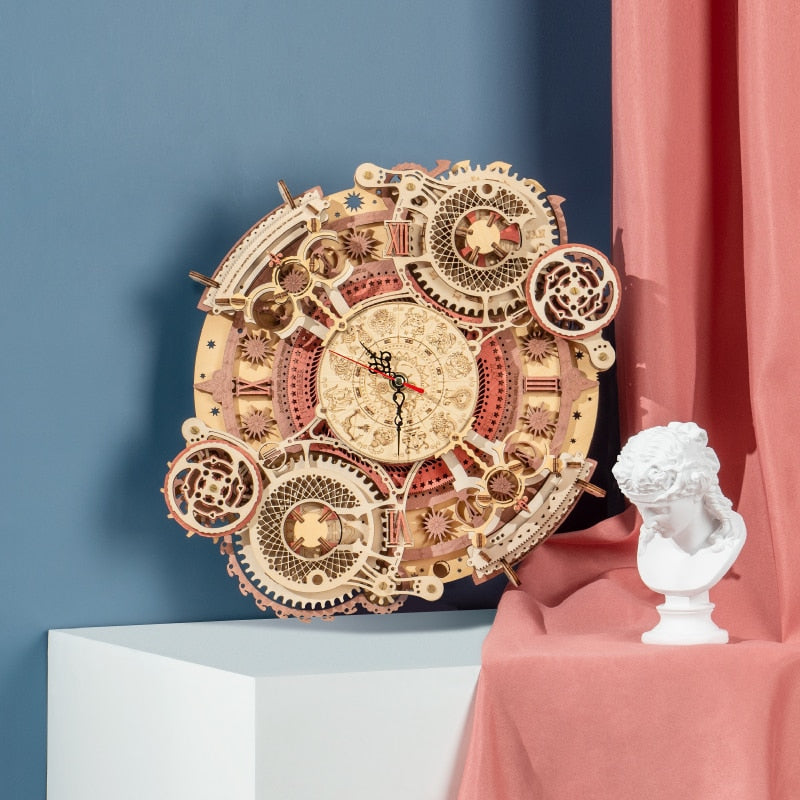 3D Wooden Puzzle Zodiac Wall Clock Mechanical Model Building - STEM