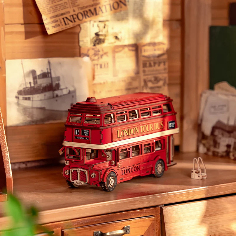 Robotime Rolife London Tour Bus 3D Wooden Puzzles Model Toy Car to Build Crafts