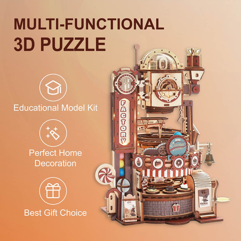 3D Wooden Puzzle ROKR Chocolate Factory Marble Run 3D Wooden Puzzle