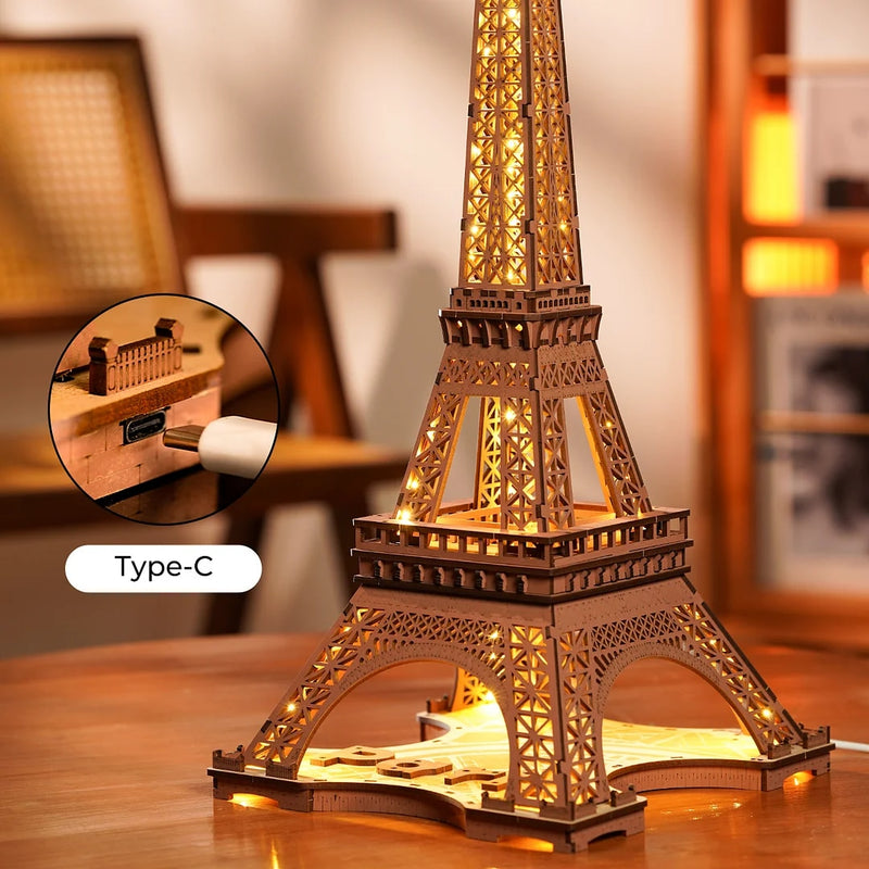 Relive the Grandeur: Rolife Night of the Eiffel Tower 3D Wooden Puzzle