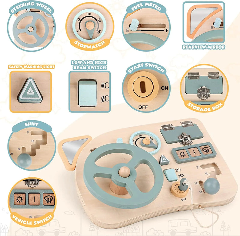 Ignite Your Child's Imagination with Montessori Wooden Steering Wheel Busy Board