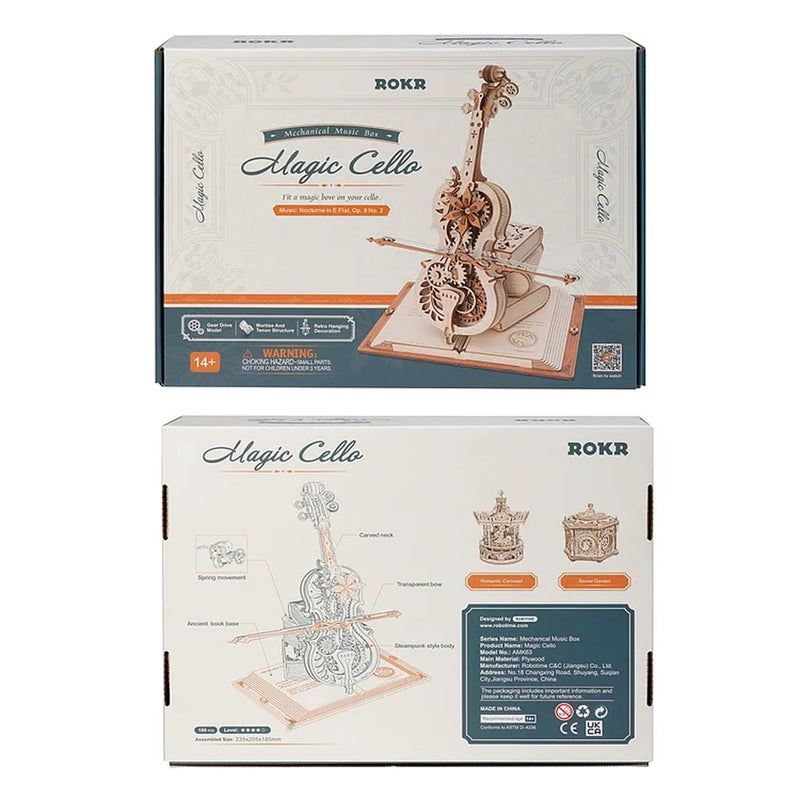 3D Wooden Puzzle ROKR Magic Cello Mechanical Music Box