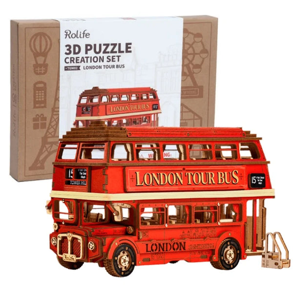 Robotime Rolife London Tour Bus 3D Wooden Puzzles Model Toy Car to Build Crafts