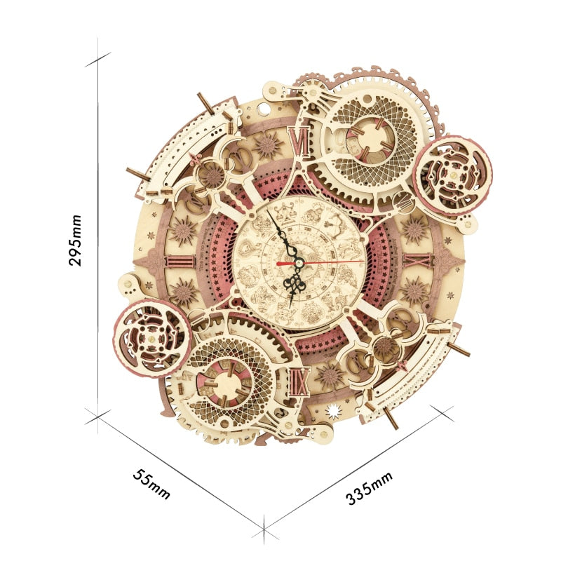 3D Wooden Puzzle Zodiac Wall Clock Mechanical Model Building - STEM