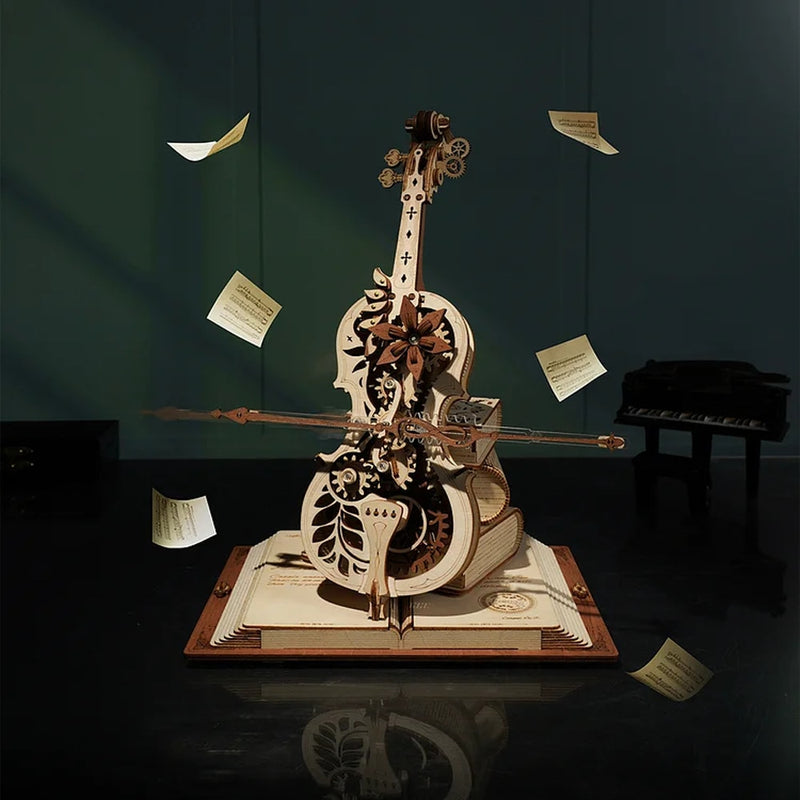 3D Wooden Puzzle ROKR Magic Cello Mechanical Music Box