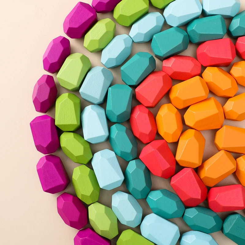 Montessori Wooden Rainbow Stacking Stones – Balancing Blocks