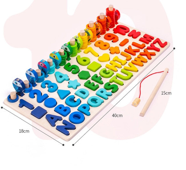 Montessori Educational Wooden Math Fishing Board Game