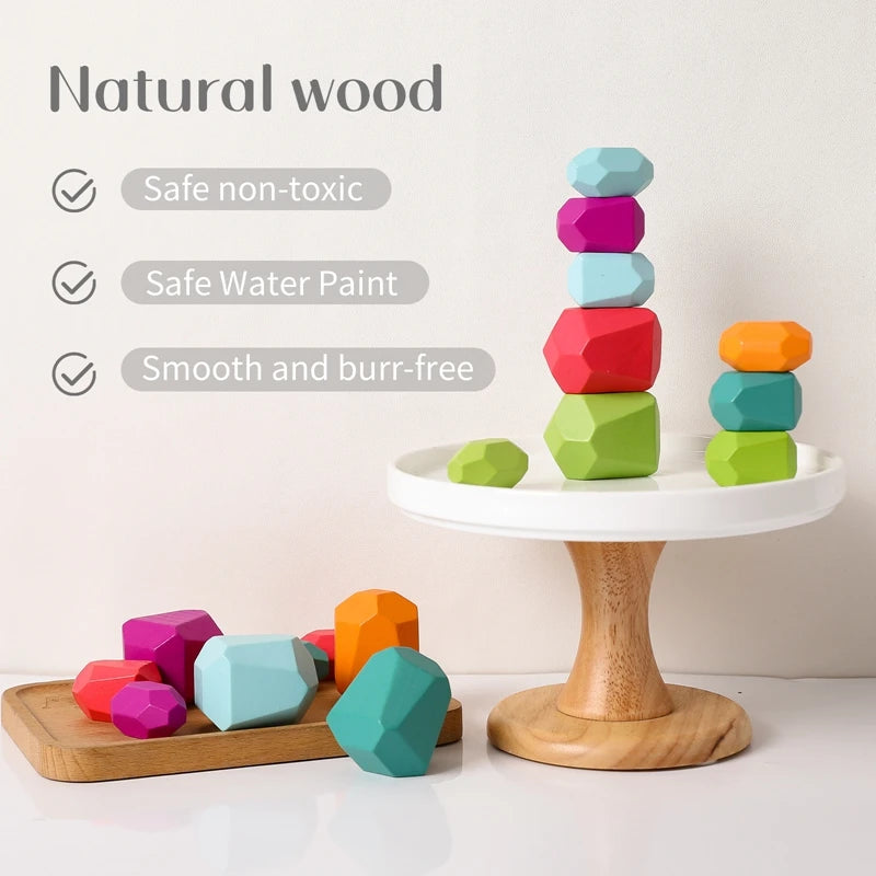 Montessori Wooden Rainbow Stacking Stones – Balancing Blocks
