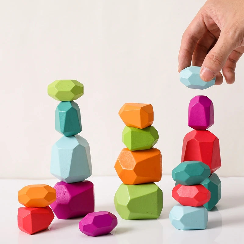 Montessori Wooden Rainbow Stacking Stones – Balancing Blocks