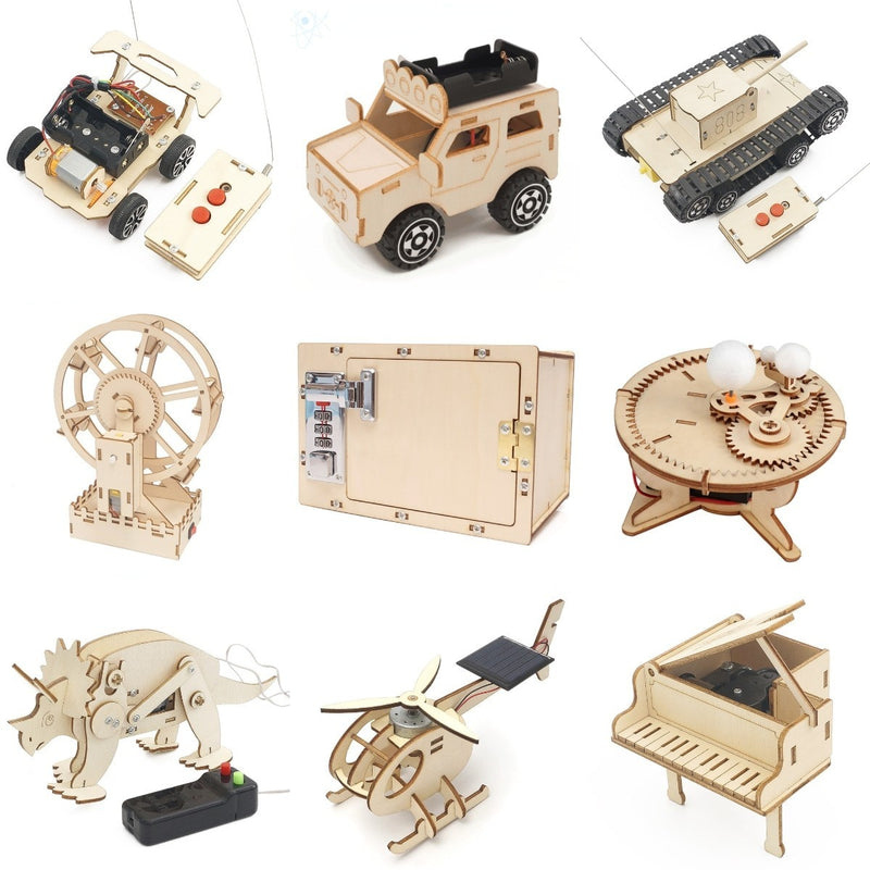 3D Wooden Puzzle DIY Science Toys Kids STEM Electric Educational